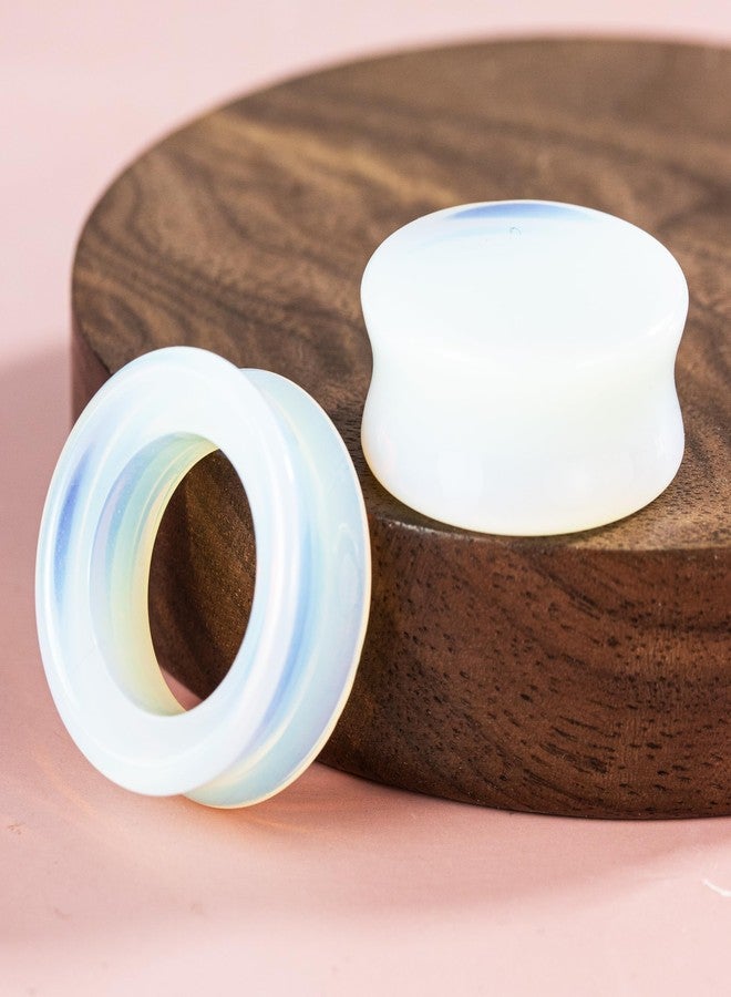 BAOSUOX Opal Ear Gauges Set (00G-1"), 4 Pack Glossy Solid Plugs & Hollow Tunnels, Synthetic Icy Blue Stone for Sensitive Ears (Gauge=00g(10mm)) - Image 2